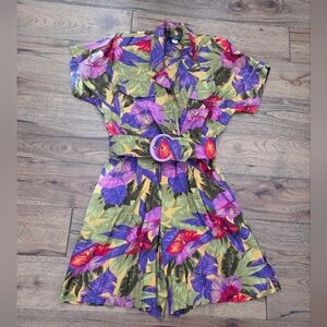 Cimmaron Vintage Floral Tropical Romper with Belt